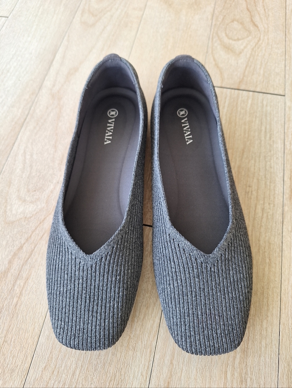 VIVAIA Margot Walker Gray Knit Square Toe Ballet Flats Slip On Shoes 40.5